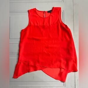 Vince Camuto Women's Neon Orange Sheer Asymmetrical Sleeveless Blouse Small